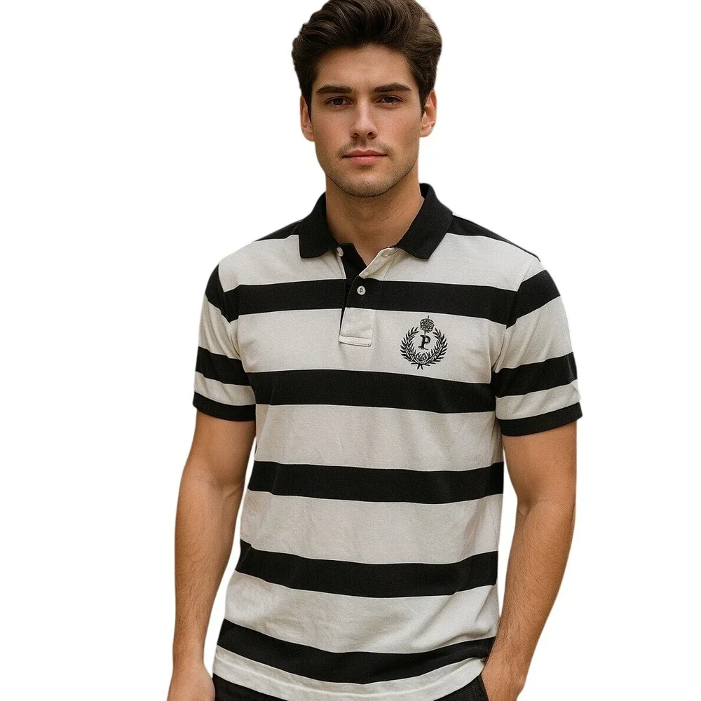 VTG Style Ralph Lauren Polo Shirt Navy/White Stripe XL Embroidered Crest Polo